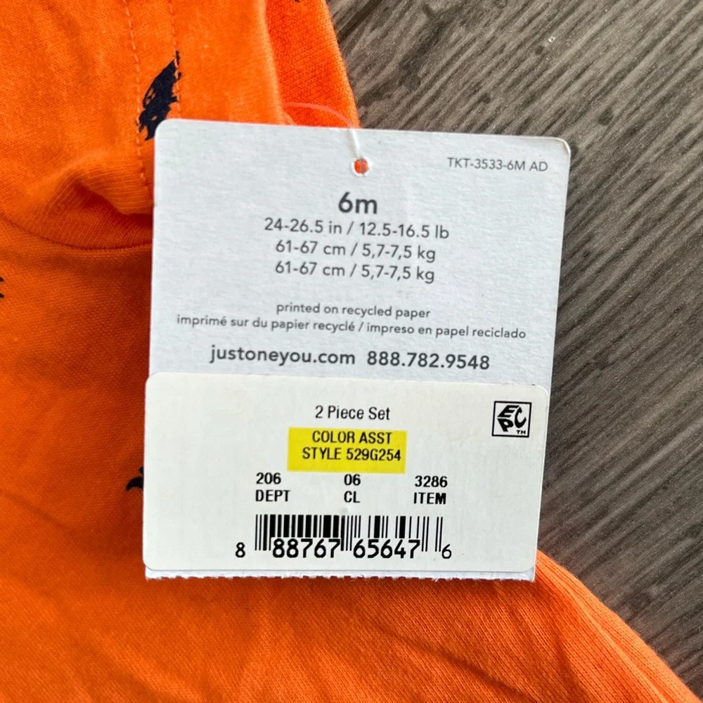 Carter’s Just One You Baby Boy Short Sleeve Polo Shirt Orange Blue Dinosaurs 6M